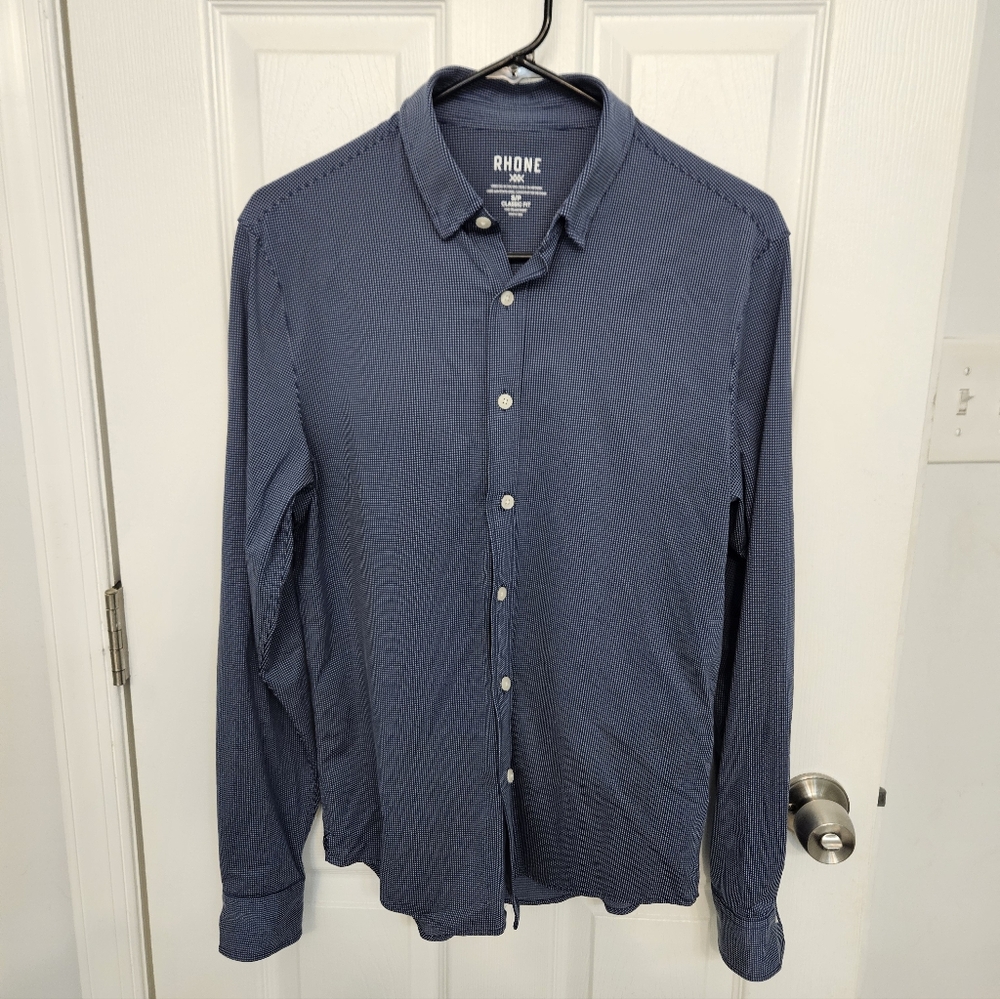 Rhone Size Small Navy And White Geo Dot Classic Fit Button Down Commuter Shirt